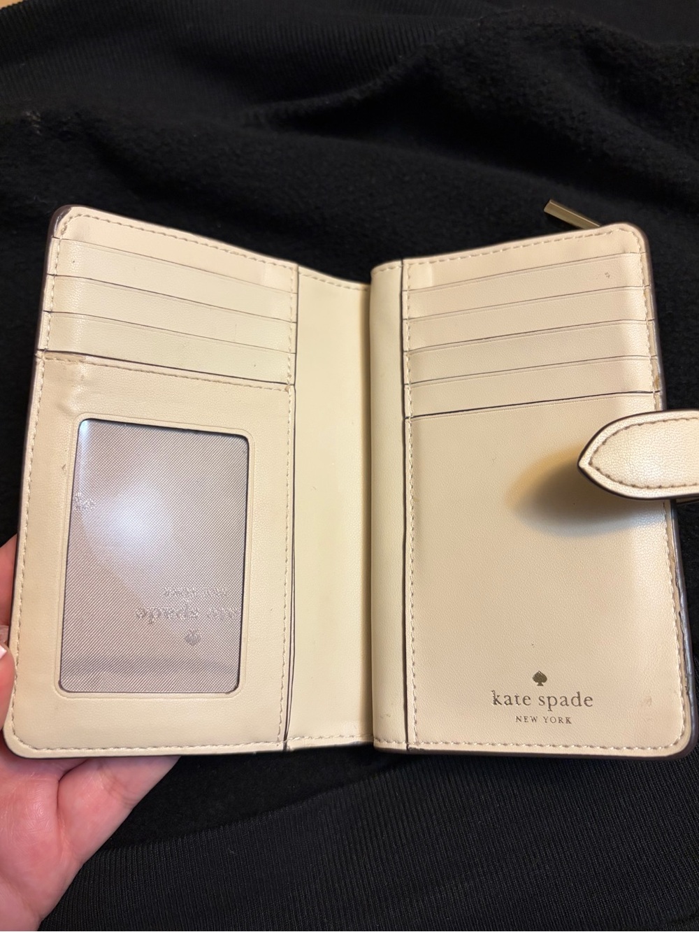 Kate Spade Metallic Beige Logo Bifold Wallet with Gold Accents - Picture 3 of 4